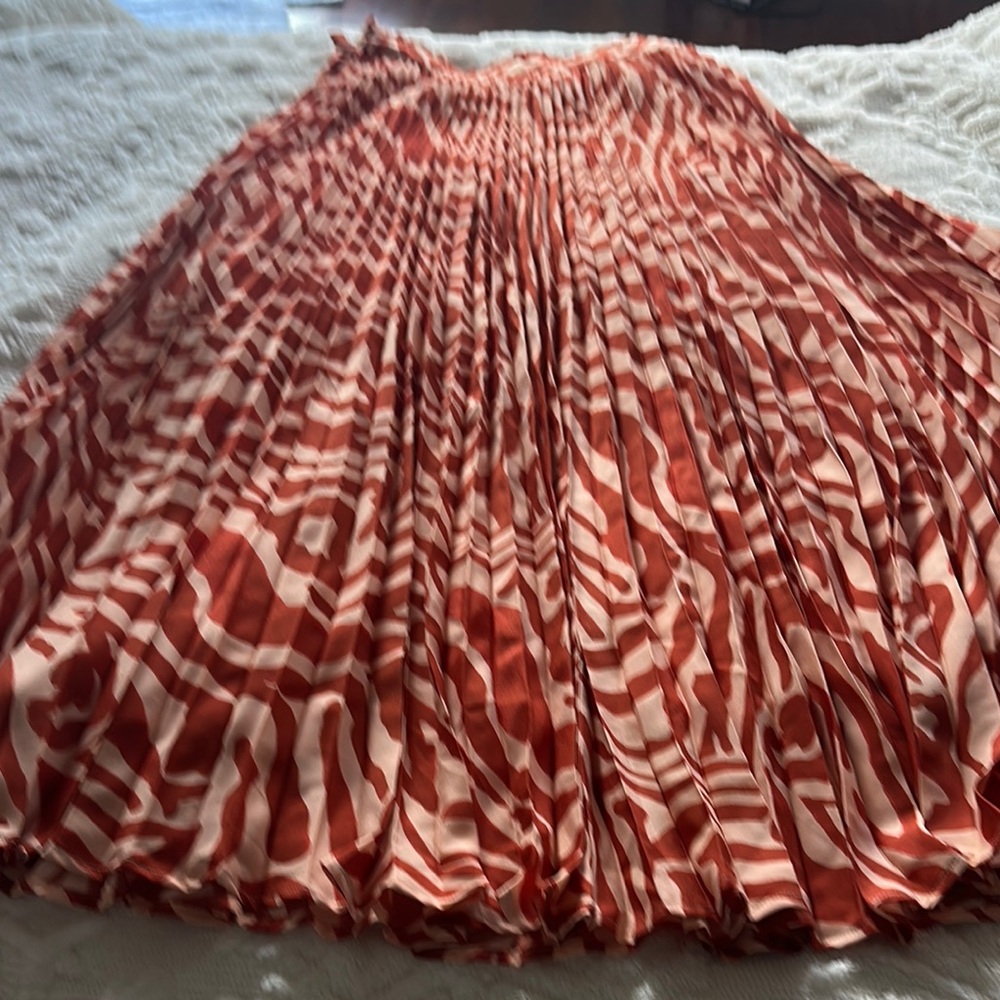Anthropologie Orange Pleated A-Line Midi Skirt